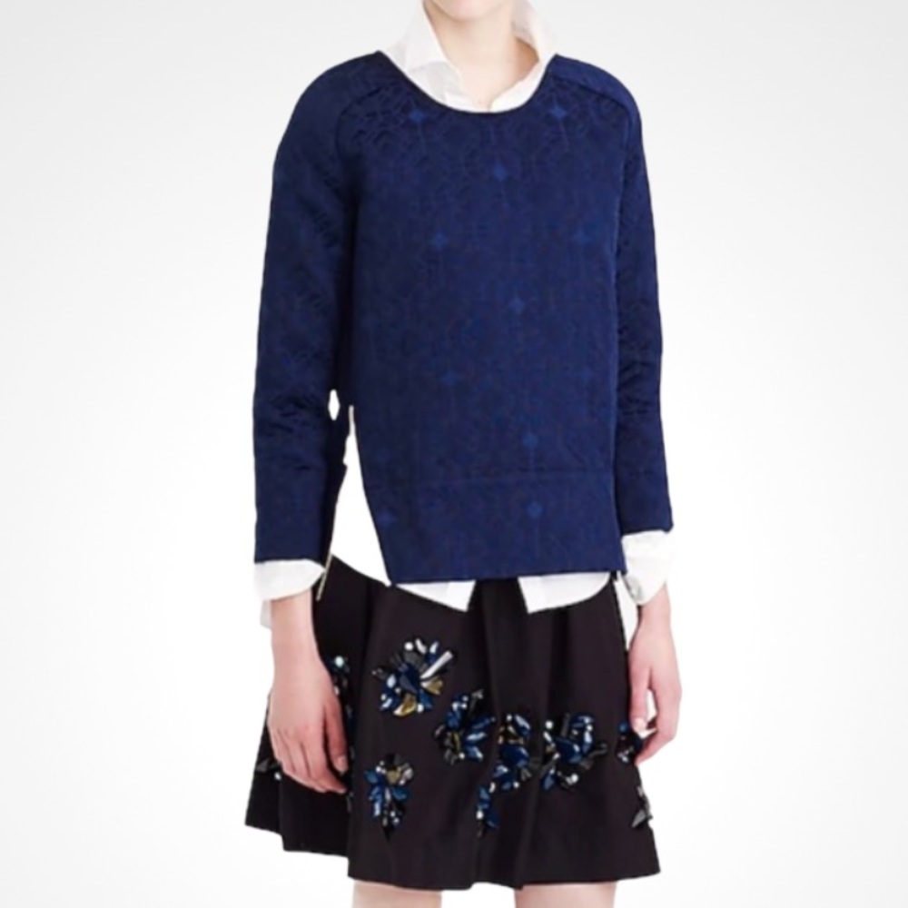 🌸J Crew🌸Women’s Matelasse Zip Top Navy Blue Sz 4